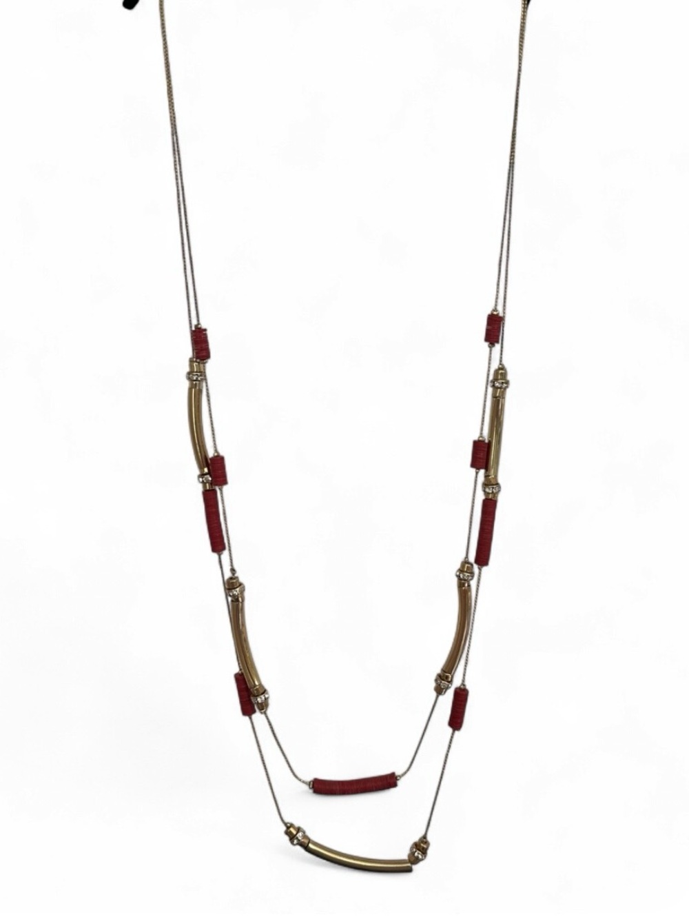 Gold-Tone and Red Bead Double Strand Necklace